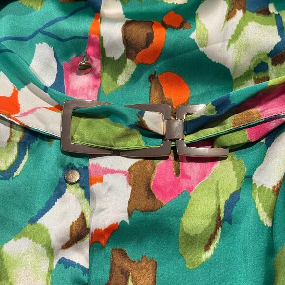 NWT Zara Shirt Dress Boho Garden Party Feminine Floral Satin Belted Green Small - Picture 4 of 6